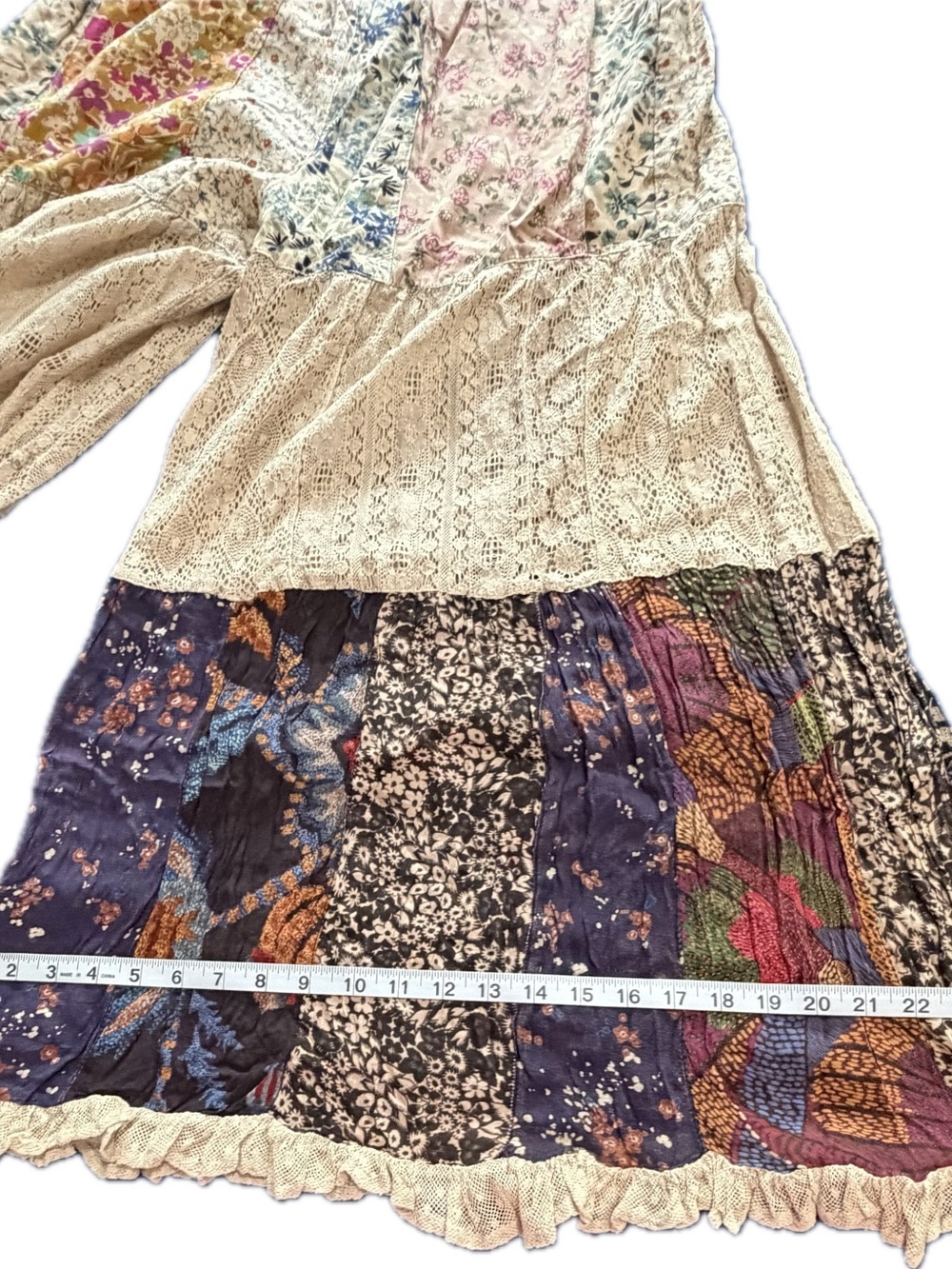 NWT- Boho Patchwork Lace-Tier Wide Leg Pants in Multicolor Young Threads - Picture 9 of 16